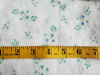 Vintage Flocked Fabric Cute Flowers White Blue 42x46 Dolls Clothes Sewing Crafts 3
