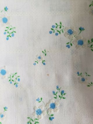 Vintage Flocked Fabric Cute Flowers White Blue 42x46 Dolls Clothes Sewing Crafts 5