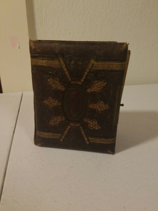 Antique 1800s - Early 1900 Embossed Leather Photo Album With Advertising In It