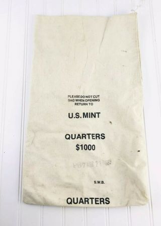 Vintage Us Bank Canvas Cloth Coin Money Bag Quarters $1000 Date Stamped