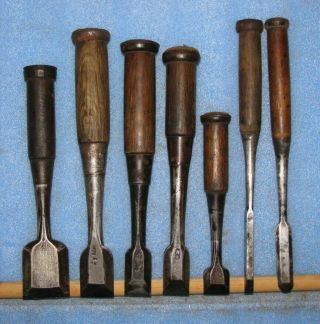 Japanese Chisel Nomi With Sign Set Of 7 Carpentry Tool Japan Blade