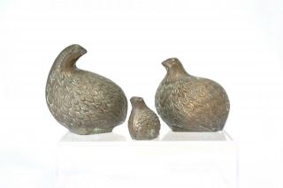 Set Of 3 - Vintage Brass Quail Partridges Bird Figurines - Patina,