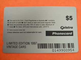 $5 Vintage Cars - 1927 Bugatti Phonecard Prefix 1499 Only 1500 Issued 2