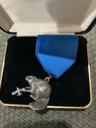 Older Silver Beaver Medal All Blue Ribbon With Pin