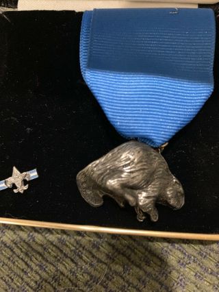 Older Silver Beaver Medal All Blue Ribbon With Pin 2