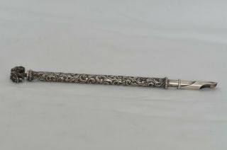 Rare Vintage Patterned Silver Bramah Style Clip Dip Fountain Pen Elephant Top
