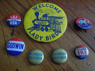 Group Of 7 Vintage Johnson Lbj Humprey Ike Political Pins Buttons Laby Bird