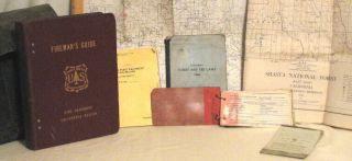 1950‘s Usfs Rangers’ Pack Fireman’s Guide Laws Permits Tickets Bks & 8 Maps