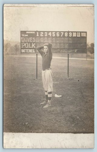 Postcard Pa Polk High School Baseball Pitcher C1917 Real Photo Rppc T5