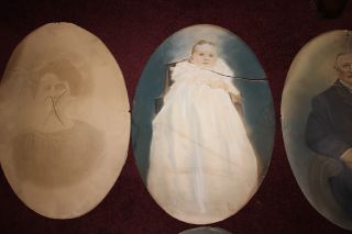 Antique Victorian Pastel Portrait Drawings - 5 Photo Portraits - Oval Shaped - Creepy 3