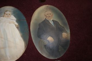 Antique Victorian Pastel Portrait Drawings - 5 Photo Portraits - Oval Shaped - Creepy 4