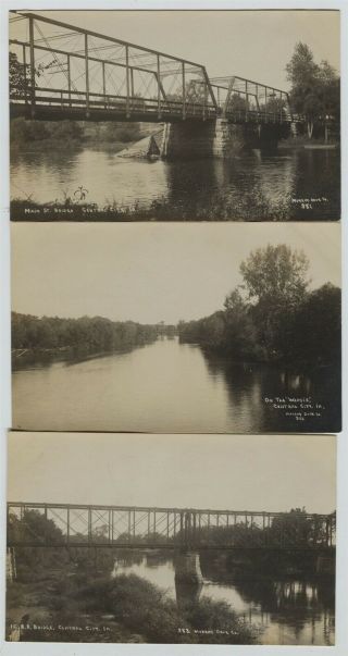 Exceptional Central City Iowa 1910 Era Real Photo Postcards Rppc Icrr Bridge