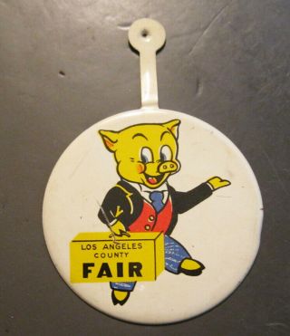 Vintage 1960s La Los Angeles County Fair Pin Button Thummer Pig Pomona