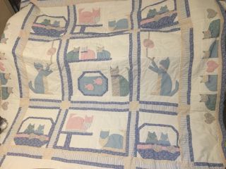 Vintage Home Hand Made Patchwork Cat Quilt Double Queen