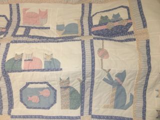 Vintage home Hand Made Patchwork Cat Quilt double queen 2