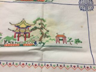 Vintage Asian Inspired Hand Cross Stitched 48 