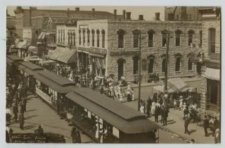 1910 Era Clear Lake Train Mason City Iowa Street Scene Real Photo Postcard Rppc