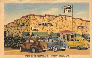 D73/ Walnut Ridge Arkansas Ar Postcard 1950s Linen Salad Bowl Autos Restaurant