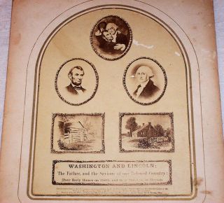 Rare 1865 Abraham Lincoln & George Washington ; Apotheosis Memorial Card