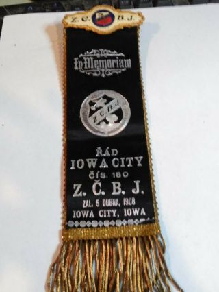 1908,  In Memoriam Ribbon,  Czech,  Z.  C.  B.  J.  Iowa City,  Iowa,  As Found