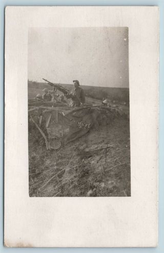 Postcard Ww1 Wwi Era British Soldiers Gpmg Machine Gun Real Photo Rppc T6
