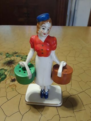 Vintage Woman With Hat Boxes Salt And Pepper Shakers Japan