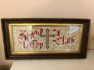 Vtg Punch Paper Embroidery Sampler Motto Simply To Thy Cross I Cling - 25 " X13 "