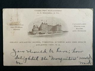 Postcard Atlantic City Nj - C1900s Grand Atlantic Hotel On Virginia Ave