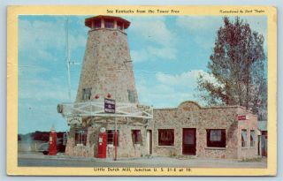 Postcard Ky Cave City Hiseville Little Dutch Mill Standard Oil Gas Pumps T16