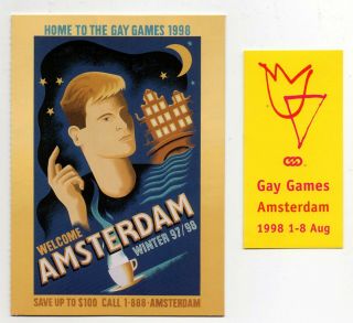 Gay Games Amsterdam 1998,  Postcard & Sticker; Lgbtq Sports Netherlands/holland