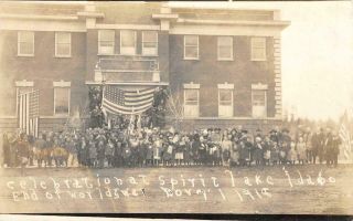 Rppc Spirit Lake,  Idaho End Of Wwi Celebration 1918 School? Vintage Postcard