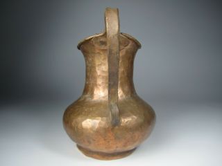 Small Antique Hand Hammered Copper Pitcher Vase,  Copper Handle - 6 1/4 4