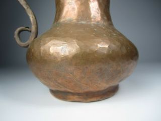 Small Antique Hand Hammered Copper Pitcher Vase,  Copper Handle - 6 1/4 5