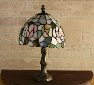 Vintage Tiffany Style Table Lamp Stained Glass Bronze Art Nouveau