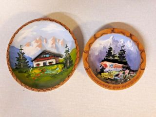 2 Vintage German Wooden Carved Homemade 3d Hand Painted Plate Rare