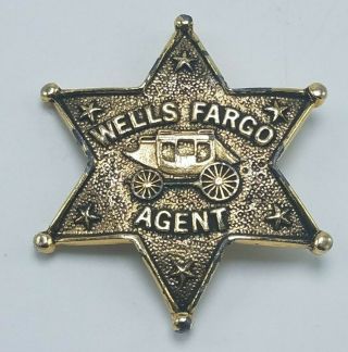 Vintage Wells Fargo Agent Badge Hinge Back Pin Goldtone Stagecoach Ex Cond