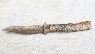 Old Early Rare Peacock Design Handmade Iron Knife With Brass Handle