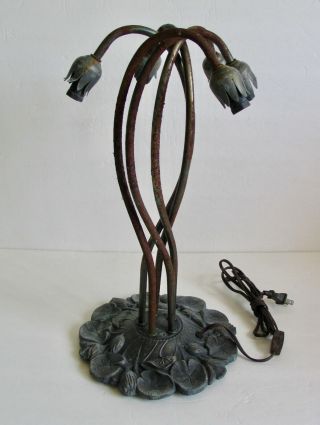 Vintage Cast Metal Lily Pad Goose Neck Table Lamp Base Victorian Shabby Chic