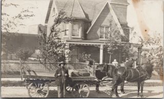 Midland Ontario Man Horses Wagon Big House On C1910 Rppc Postcard E63