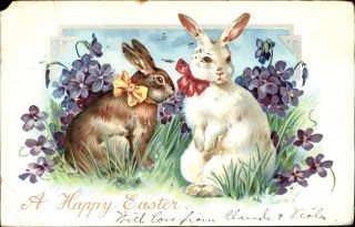 Easter Humanized Rabbits Bows Violets Tuck Udb To Jw Millington Mansfield Oh