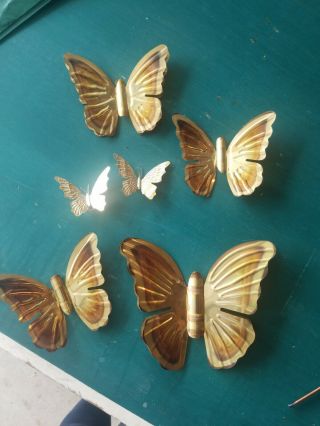 Set Of 6 Vintage Home Interior Gold/brass Butterfly Wall Decor