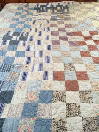 Vintage Handmade Feedsack Nine Patch Quilt Over Another Quilt 68 " X 77 "