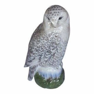 Royal Copenhagen White Owl 15.  75 Inches Tall Standing On A Plant Base