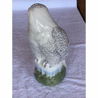 Royal Copenhagen white owl 15.  75 inches tall standing on a plant base 2
