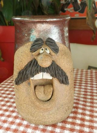 3d Art Stoneware Lauging Man Face Mustache Coffee Mug Cup