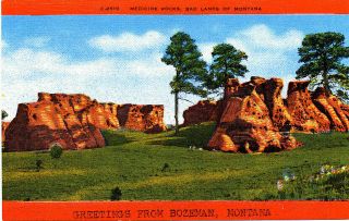 Mt Montana: " Medicine Rocks,  Bad Lands " Unposted Ec Kropp Linen Card
