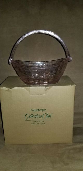 Longaberger Pottery Collector Club Woven Pink Glass Crocus Basket Nos