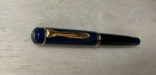 Pelikan Fountain Pen 14k M Flex Nib Classic Blue Cap Black Barrel Gold Trim