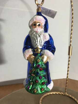 Christopher Radko 7” Vintage Santa Christmas Ornament Sapphire Santa