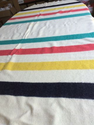 Vintage Hudson’s Bay 4 Striped Color Wool Bed Blanket 79 